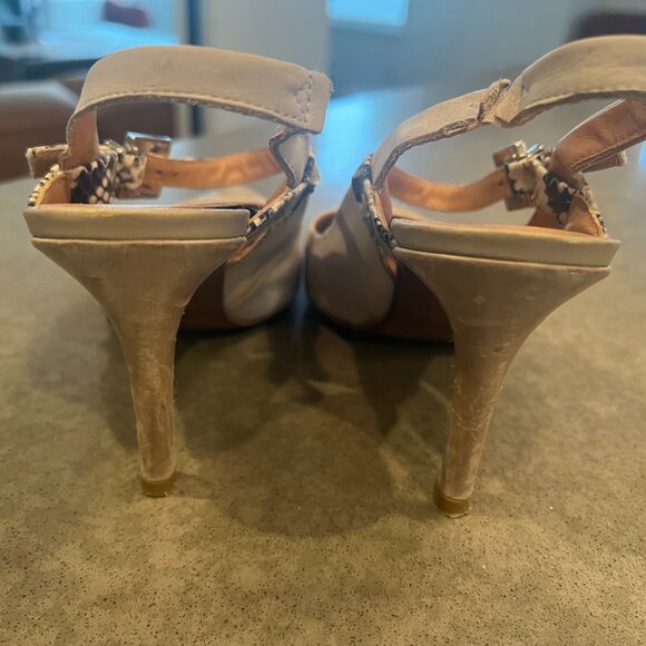 France Mode Taupe Leather Heel Slingbacks with Snakeskin detail 36.5/6 - Picture 3 of 11